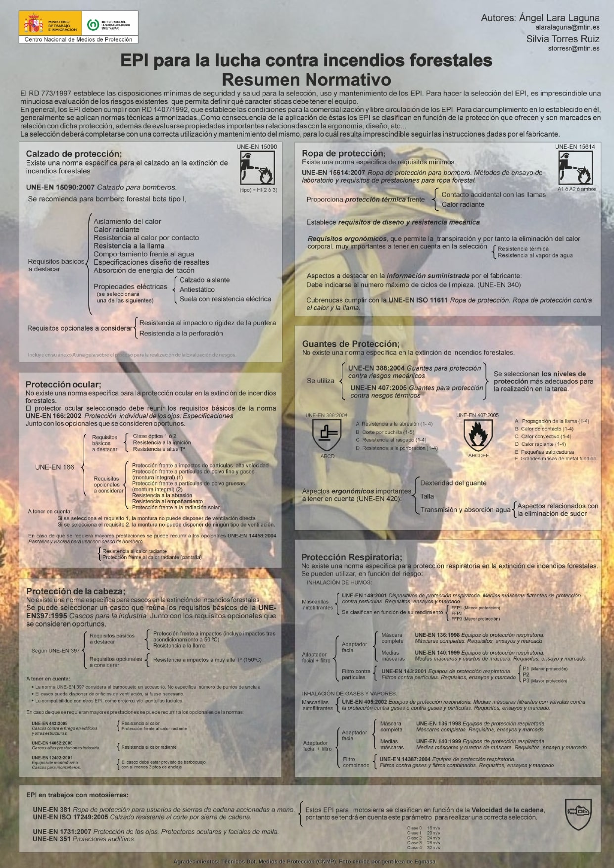Póster Técnico: EPI para la lucha contra incendios forestales. Resumen Normativo - Año 2010
