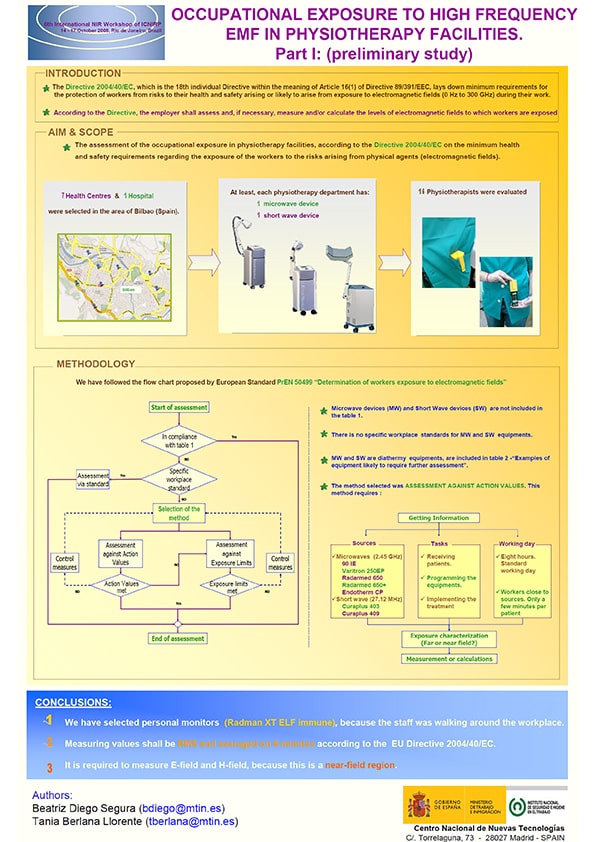 Póster Técnico: Occupational exposure to high frequency EMF in physiotherapy facilities. Part I - Año 2008