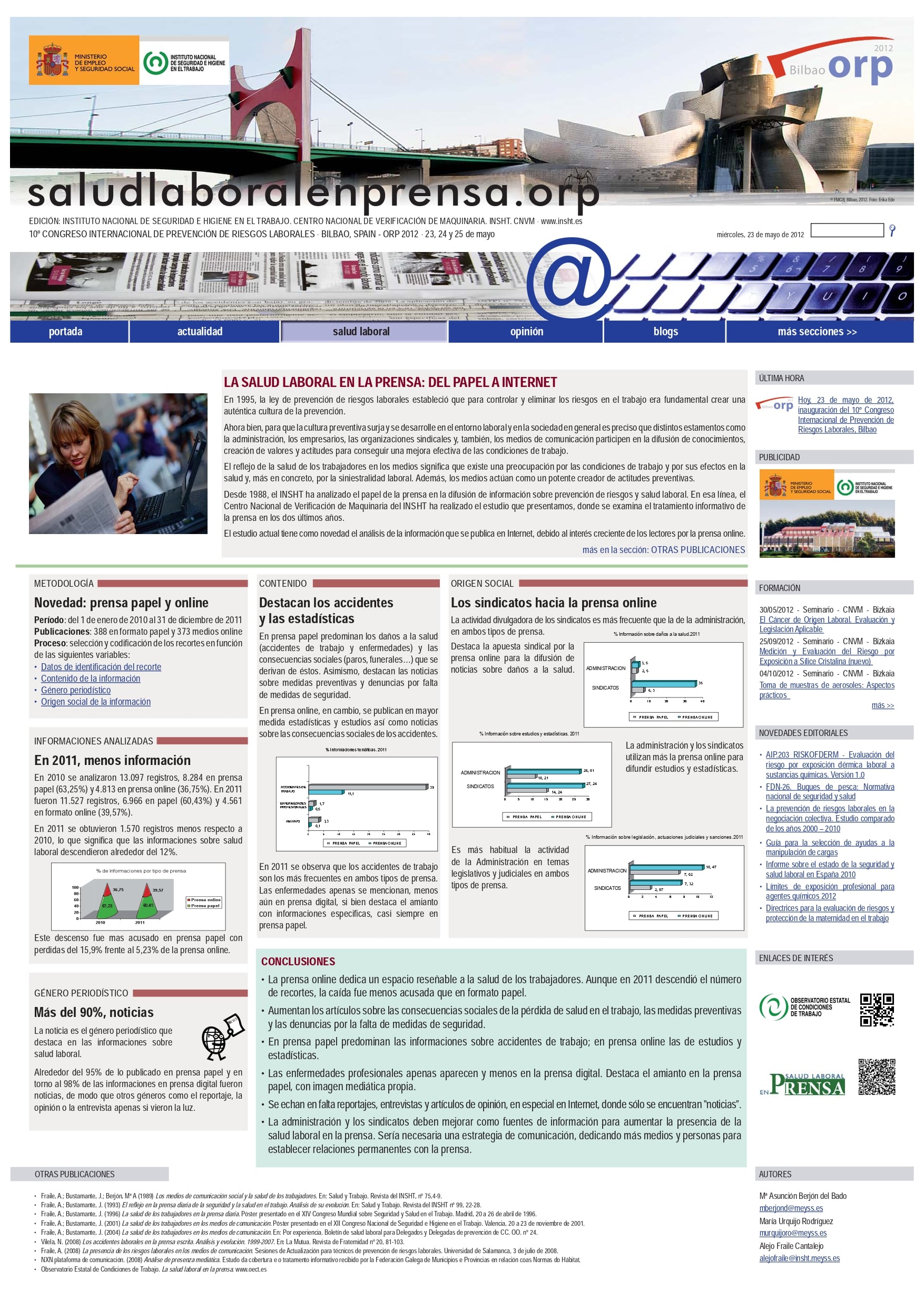 Póster Técnico: Salud laboral en la prensa.orp - Año 2012