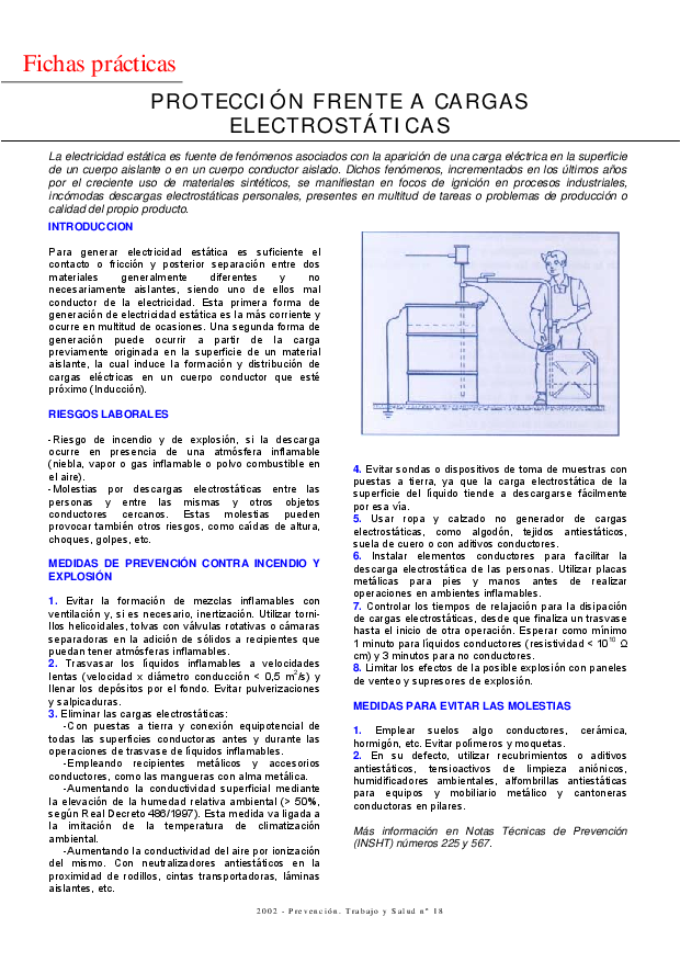 FP Revista SST 18. Protección frente a cargas electrostáticas - Año 2002