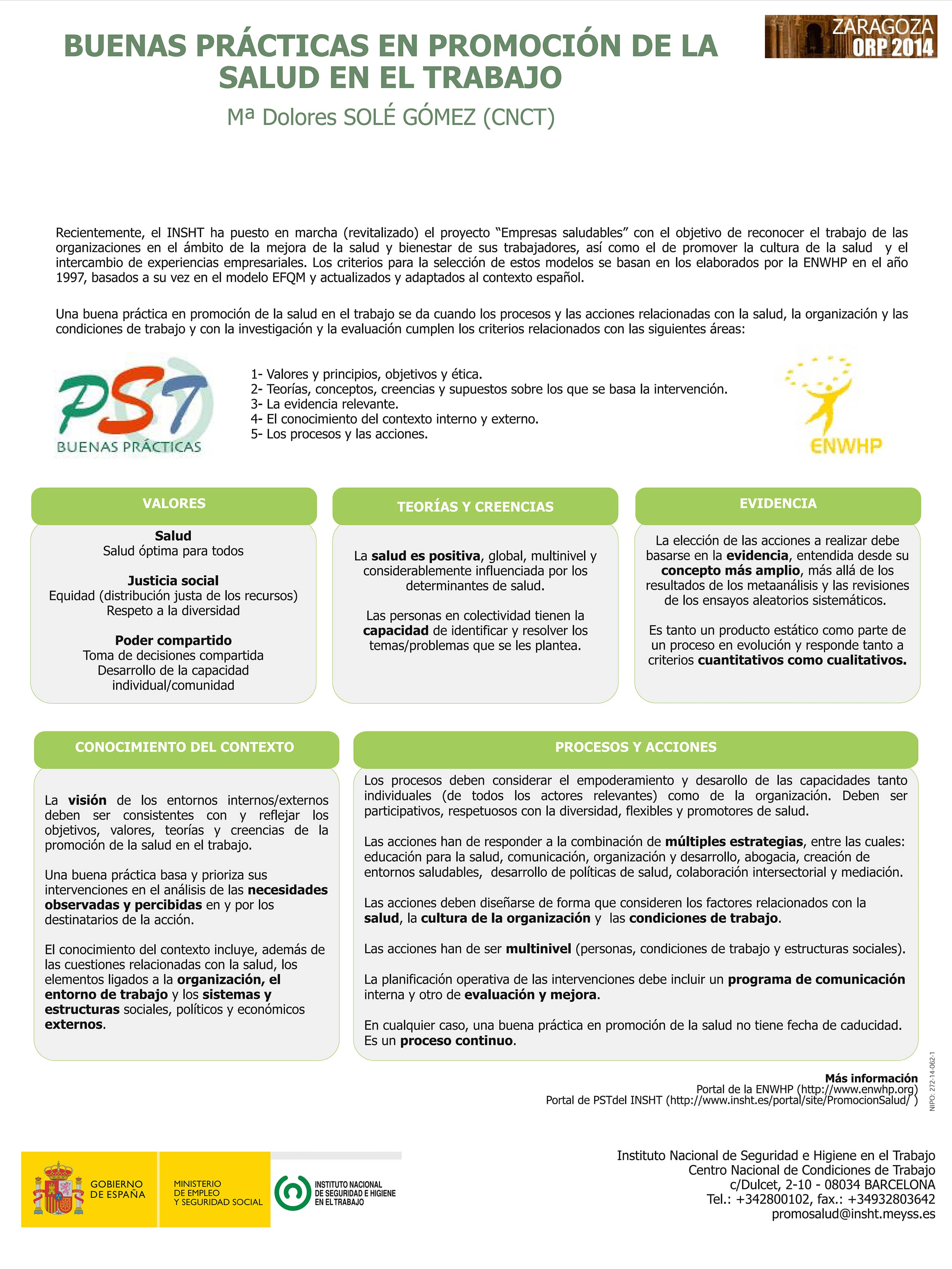 Póster Técnico: Buenas prácticas en promoción de la salud en el trabajo - Año 2014