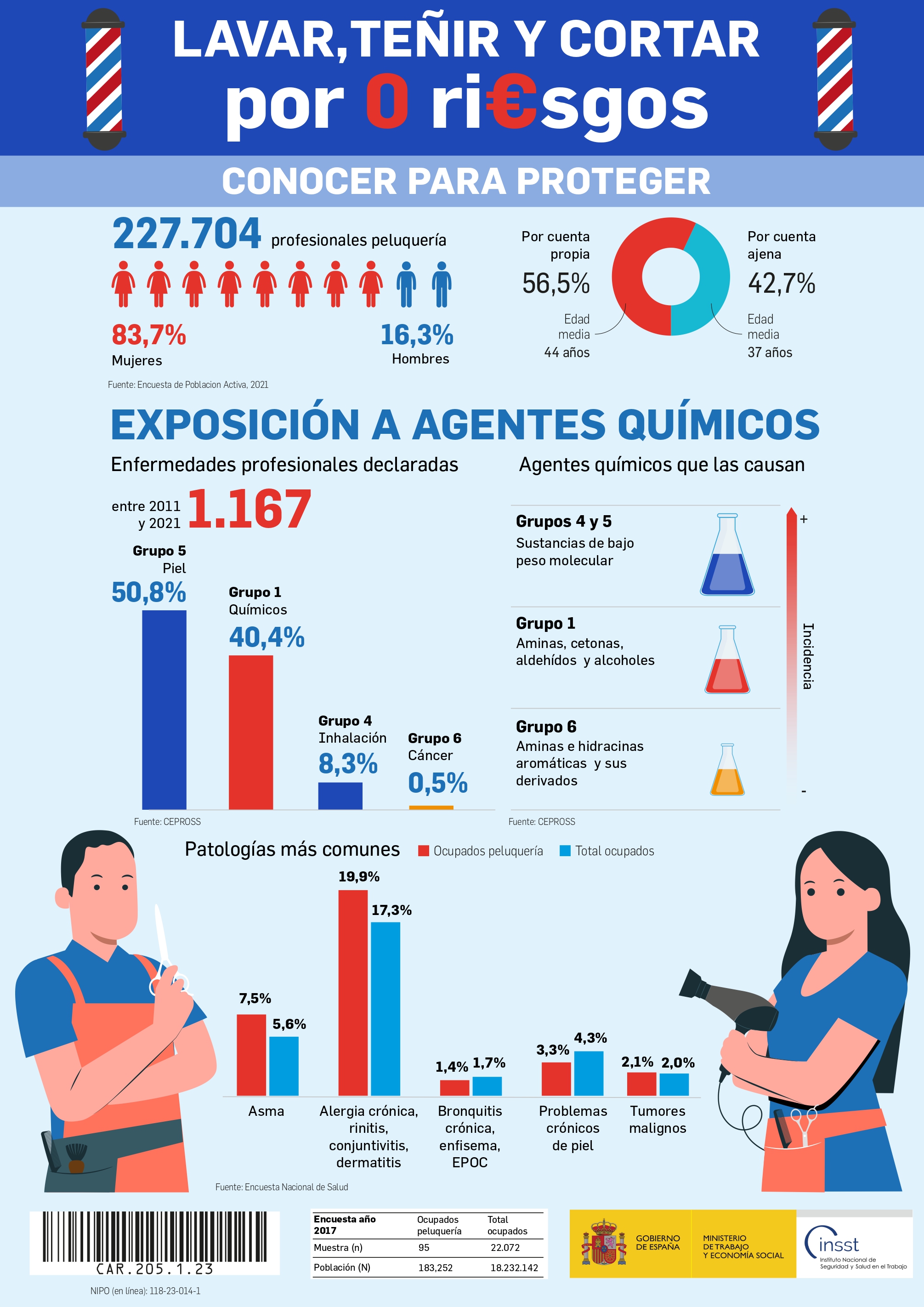Cartel: Lavar, teñir y cortar por 0 ri€sgos. Conocer para proteger - Año 2023
