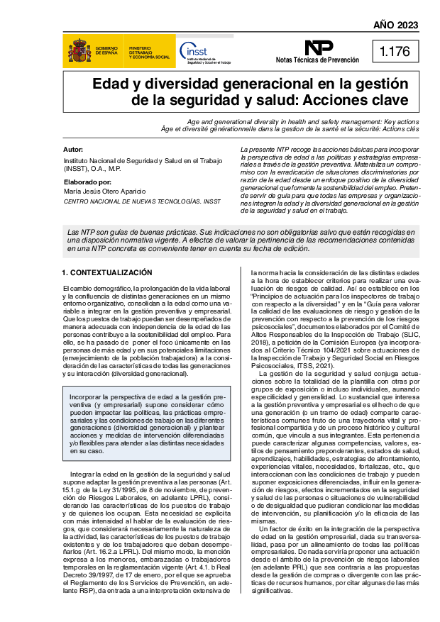 Primera página del documento Notas Técnicas de Prevención. Serie 36ª (nº 1176 a 1190)