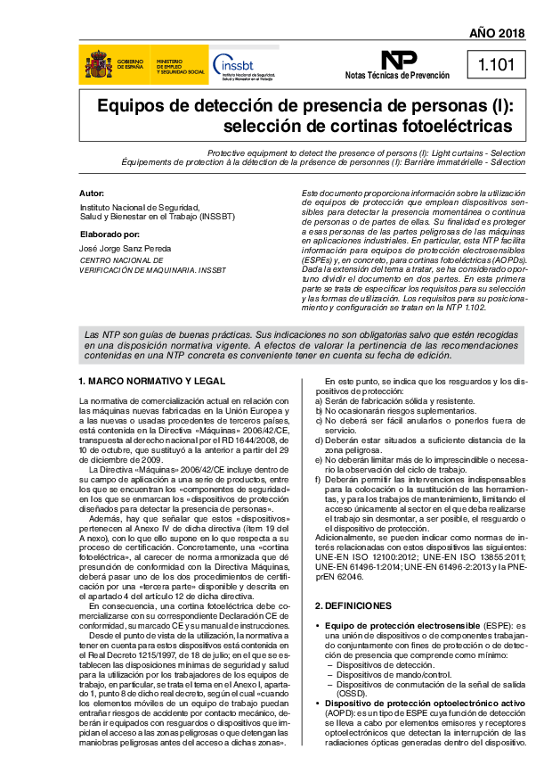 Primera página del documento Notas Técnicas de Prevención. Serie 32ª (nº 1101 a 1135)