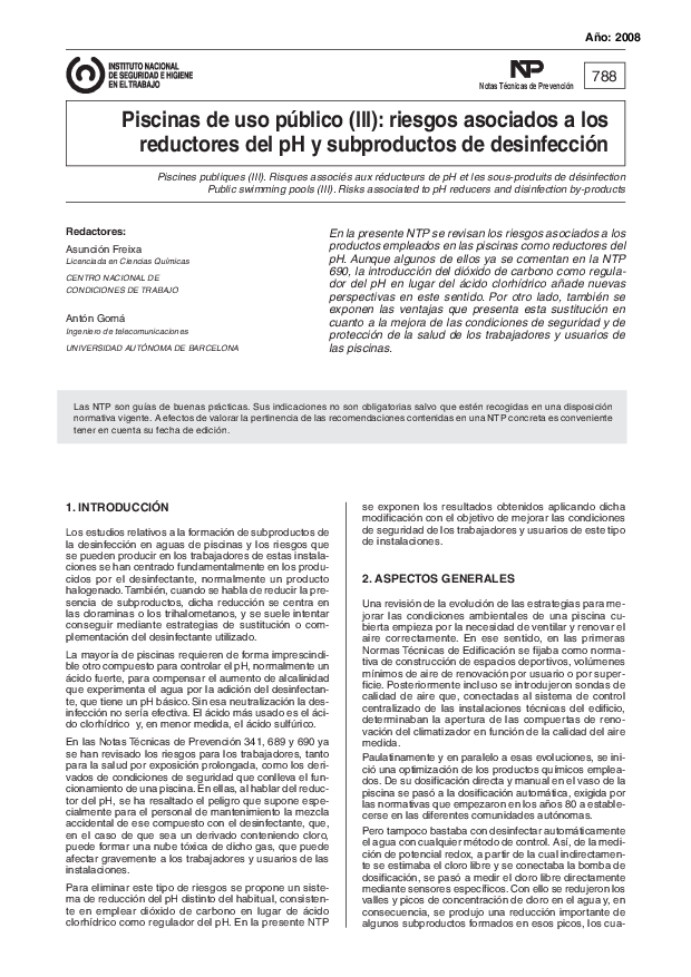 Primera página del documento Nota técnica de prevención - NTP 788