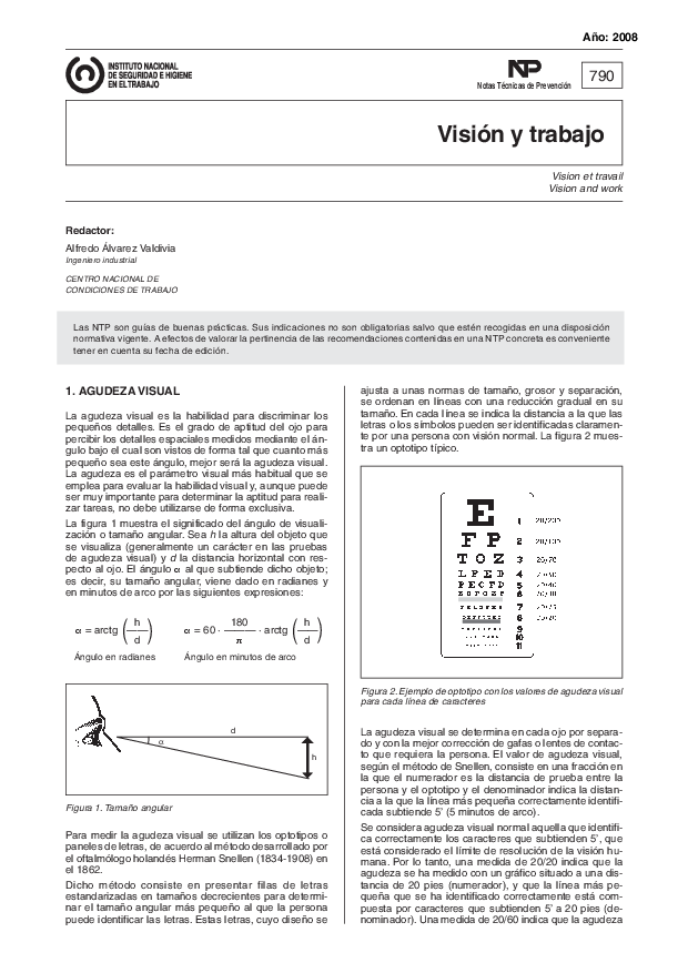 Primera página del documento NTP 0790: Visión y trabajo - Año 2008