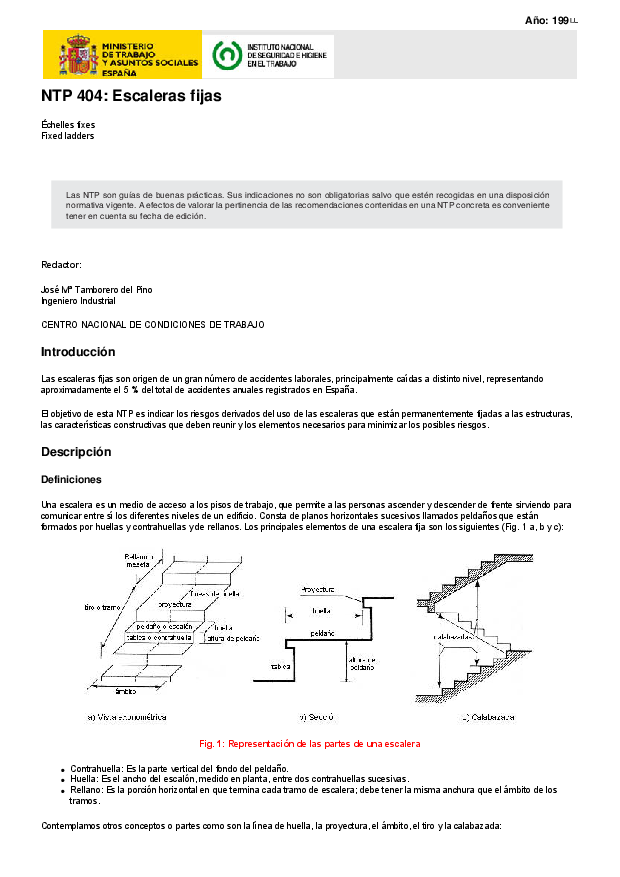 Primera página del documento NTP 404: Escaleras fijas