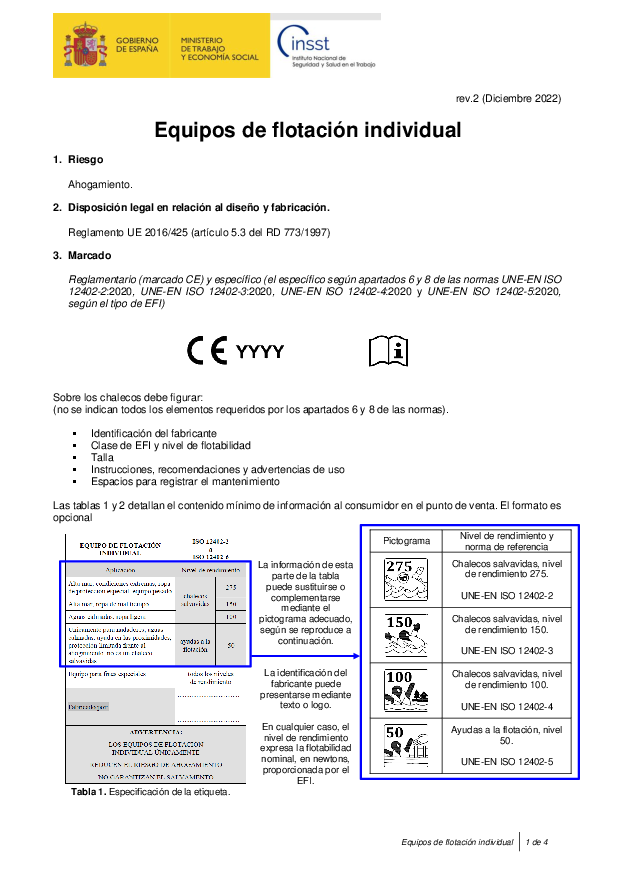 Primera página del documento Equipos de flotación individual (rev. 2)