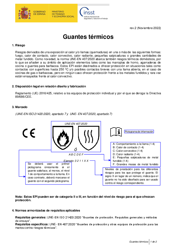 Primera página del documento Guantes térmicos (rev. 2)