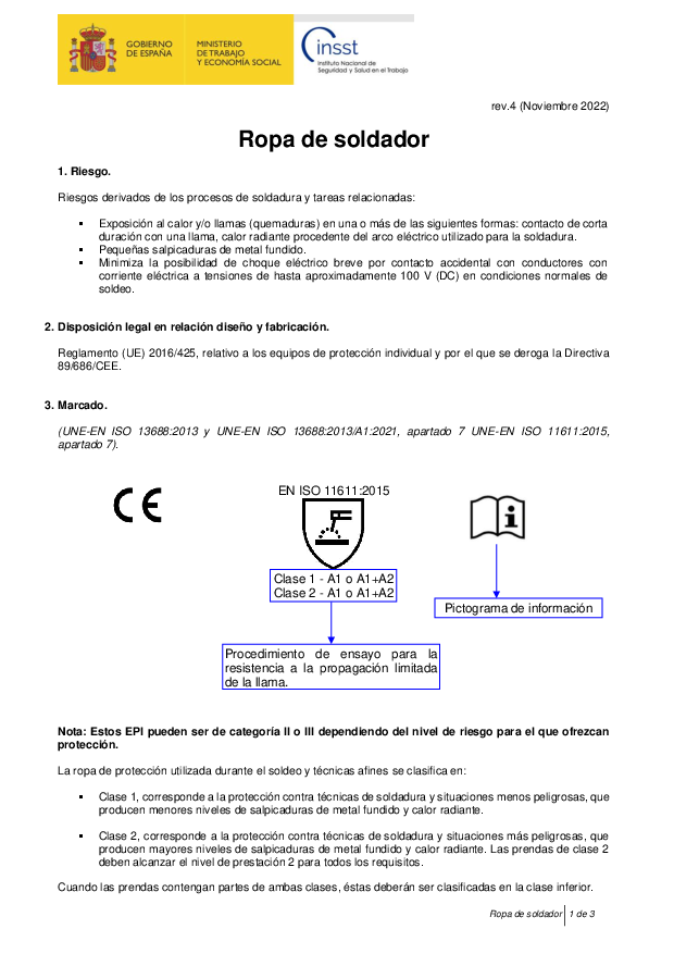 Primera página del documento Ropa de soldador (rev. 4)