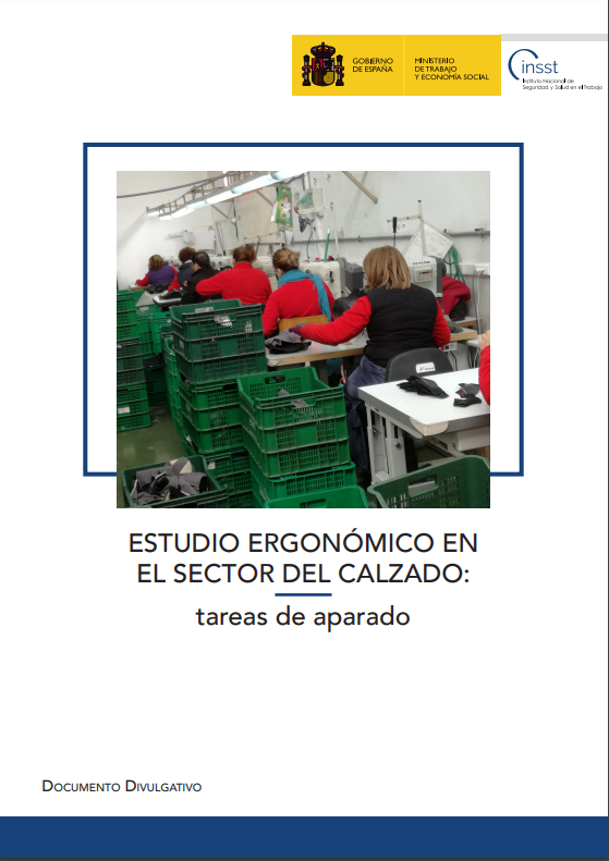 Portada de Estudio ergonómico en el sector del calzado: tareas de aparado, con trabajadoras cosiendo en una nave