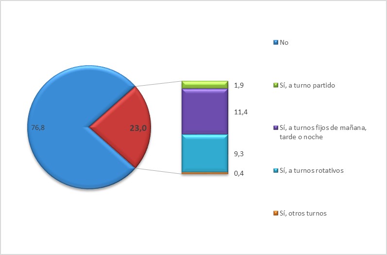 Gráfica Trabajo a turnos, según tipo de turno (datos en %)