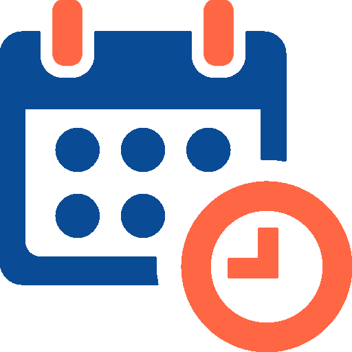 Icono de calendario con un reloj, que indica fecha y hora.