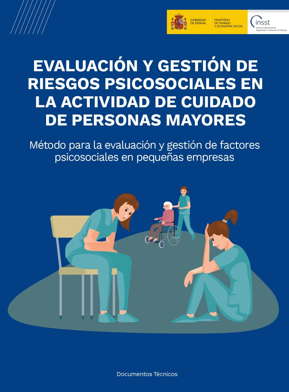 Portada del documento técnico sobre evaluación y gestión de riesgos psicosociales en el cuidado de personas mayores