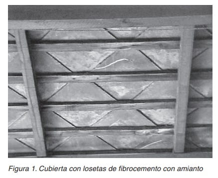 Cubierta de tejado formada por losetas de fibrocemento con amianto