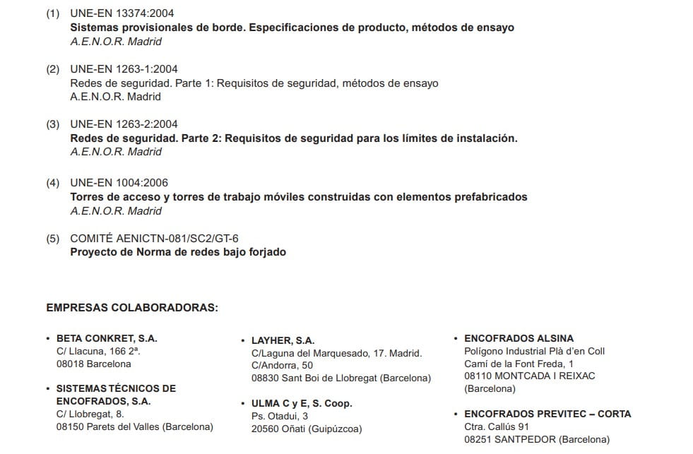 Listado de normas UNE-EN sobre redes y sistemas de seguridad y relación de empresas colaboradoras con sus direcciones