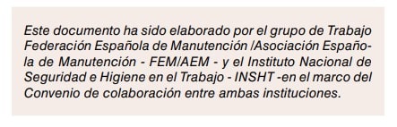 Nota indicando que el documento fue elaborado por FEM/AEM y el INSHT en el marco de un convenio de colaboración