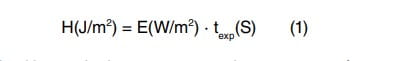 Fórmula: H(J/m²) = E(W/m²) · t exp (S)