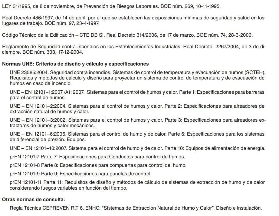 Listado bibliográfico de normativa y normas UNE sobre control de humo y calor contra incendios