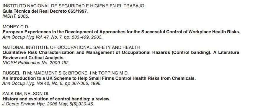 Listado bibliográfico de referencias sobre control de riesgos químicos en el lugar de trabajo