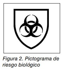 Pictograma de riesgo biológico sobre un escudo de protección
