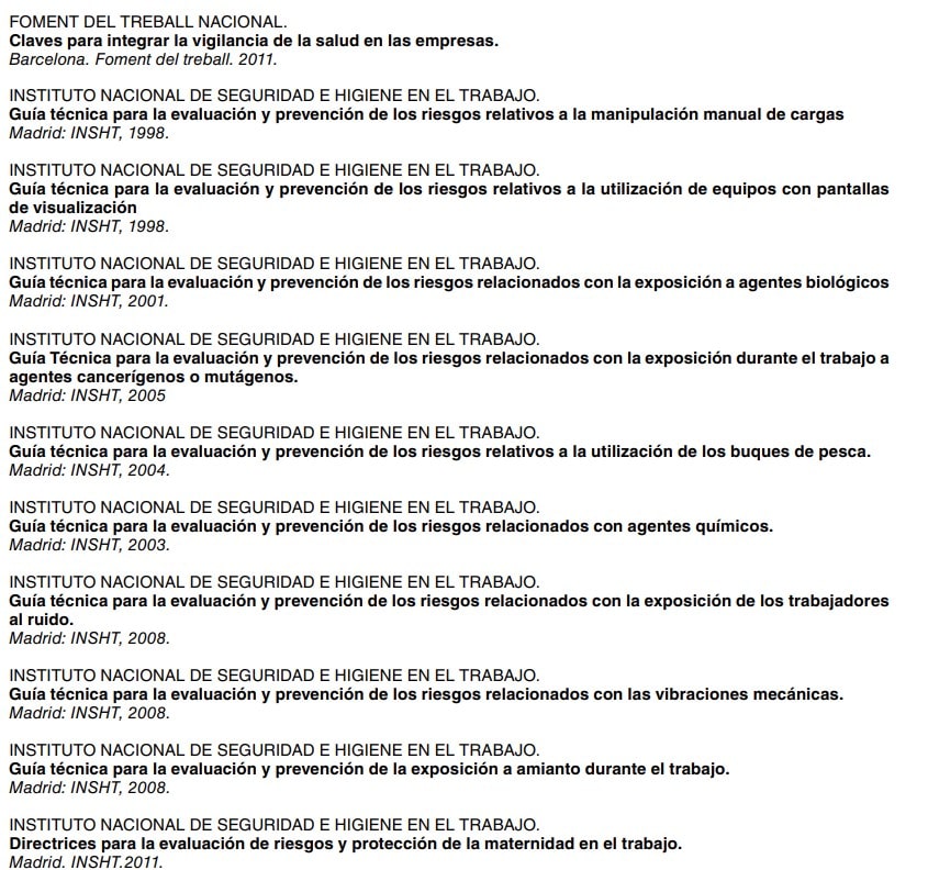 Listado bibliográfico de guías técnicas del Instituto Nacional de Seguridad e Higiene en el Trabajo