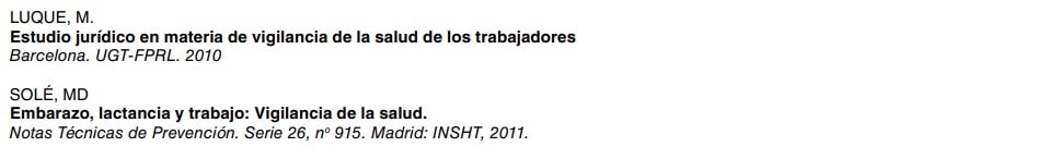 Referencias bibliográficas sobre vigilancia de la salud, embarazo, lactancia y trabajo.