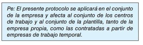 Texto de ejemplo sobre el ámbito de aplicación de un protocolo a toda la empresa y plantilla.