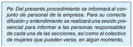 Texto sobre la difusión del procedimiento a la plantilla mediante una sesión presencial con responsables de sección