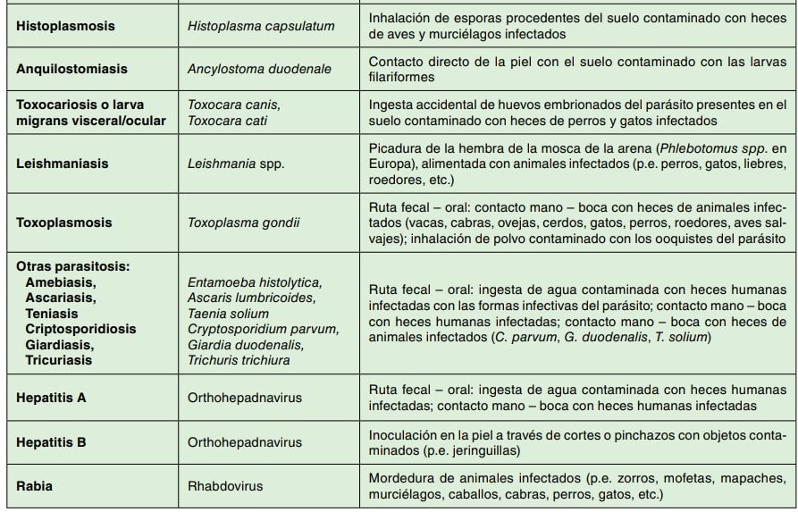 Tabla de infecciones por agentes biologicos con especie y via de transmision