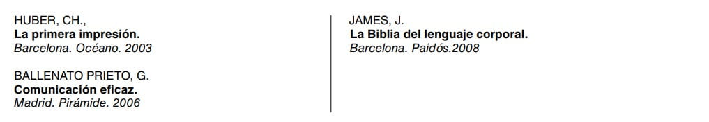 Referencias bibliográficas sobre comunicación y lenguaje corporal.