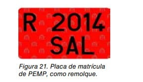 Figura 21. Placa de matrícula roja de PEMP, como remolque, con texto R 2014 SAL.