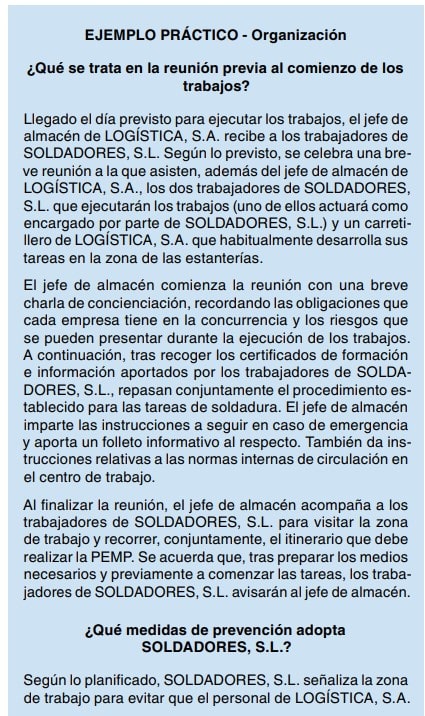 Ejemplo práctico de organización: reunión previa entre empresas concurrentes y medidas de prevención