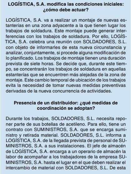 Texto de ejemplo sobre coordinación de actividades empresariales en trabajos de soldadura y suministro.
