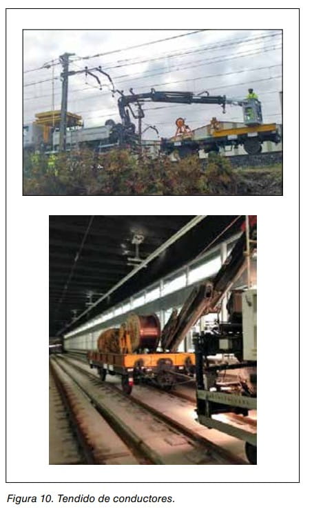 Figura 10: tendido de conductores ferroviarios con maquinaria especializada en vía y túnel.