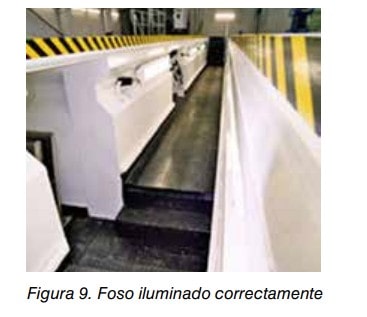 Foso de mantenimiento de vehículos correctamente iluminado
