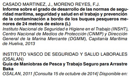 Referencias bibliográficas sobre seguridad marítima en buques pesqueros y guía de maniobras de pesca