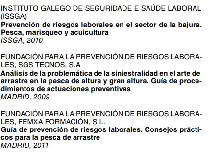 Listado bibliográfico de publicaciones sobre prevención de riesgos laborales en pesca y acuicultura
