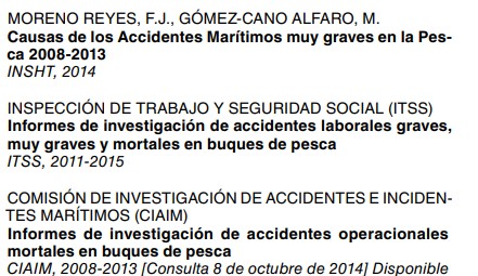 Referencias bibliográficas sobre accidentes marítimos e investigación en buques de pesca
