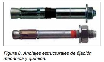 Dos anclajes estructurales de fijación mecánica y química con su perno y tuerca