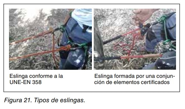 Tipos de eslingas de posicionamiento: conforme a UNE-EN 358 y formada por conjunción de elementos certificados.