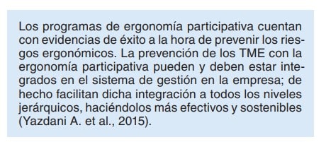 Texto destacado sobre la eficacia de los programas de ergonomía participativa para prevenir trastornos musculoesqueléticos