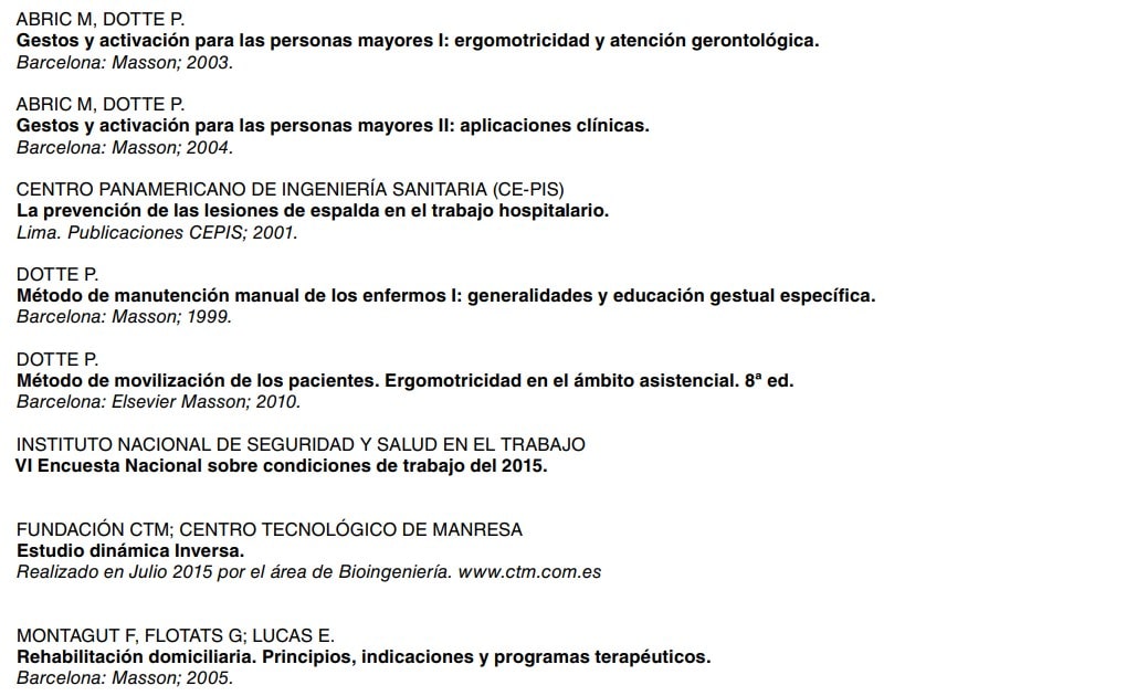 Listado bibliográfico de referencias sobre movilización y rehabilitación de pacientes