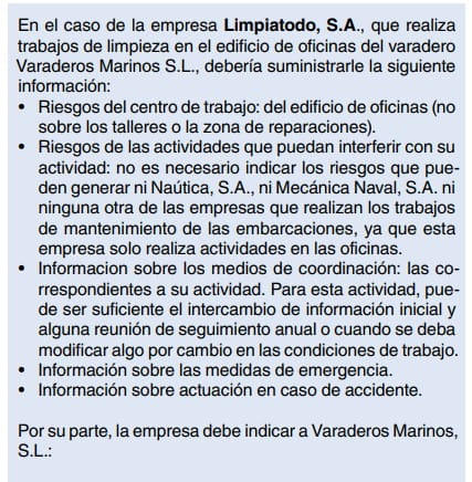 Ejemplo de la empresa Limpiatodo S.A.: información que debe intercambiar con la empresa titular del centro