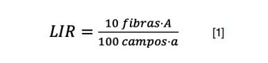 Fórmula 1: cálculo del límite inferior de recuento (LIR) de fibras por campos.