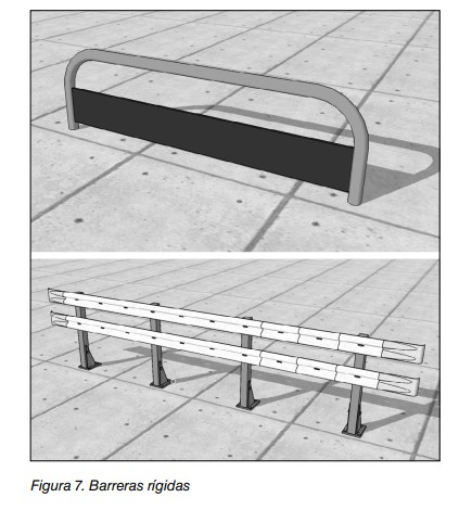 Dos modelos de barreras rígidas de seguridad sobre pavimento.