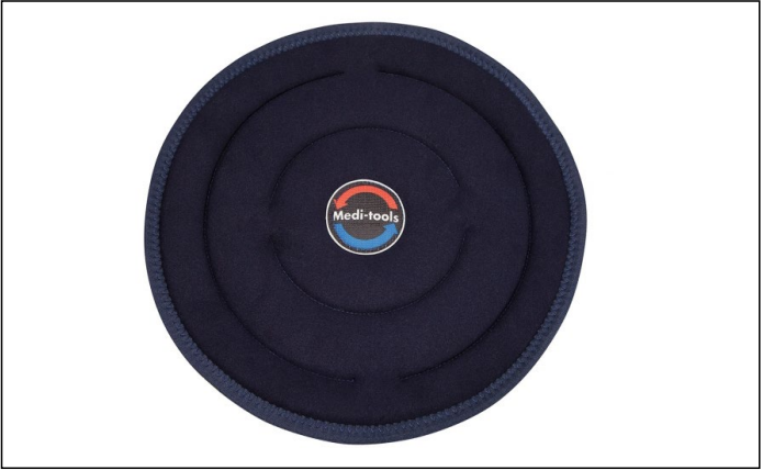 Cojín o plataforma de equilibrio circular azul marca Medi-tools, vista superior.