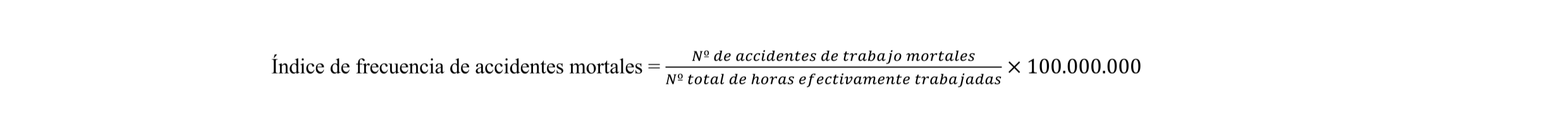 Índice de frecuencia de accidentes mortales = nº accidentes mortales / nº horas trabajadas x 100.000.000.