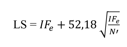 Fórmula del límite superior: LS = IFe + 52,18 por raíz cuadrada de IFe partido por N'.