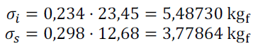 Fórmula del cálculo de las desviaciones típicas inferior y superior en kilogramos-fuerza.